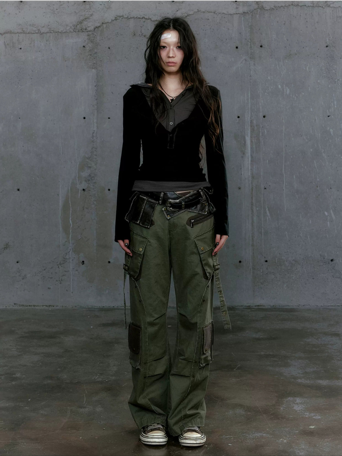 Layered Punk Hooded Top