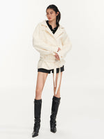 Cream & Black Wool Blend Loose Lapel Jacket