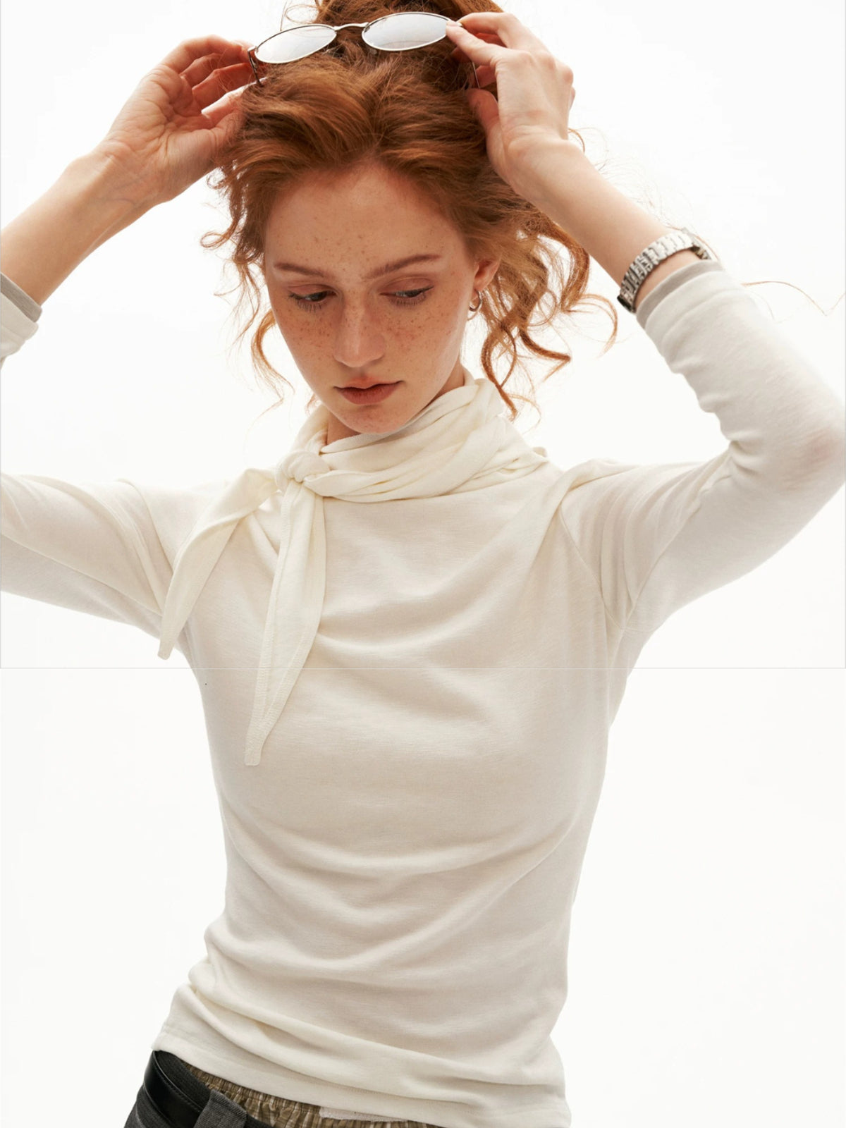 Soft Tie Neck Fitted Sleeve Top
