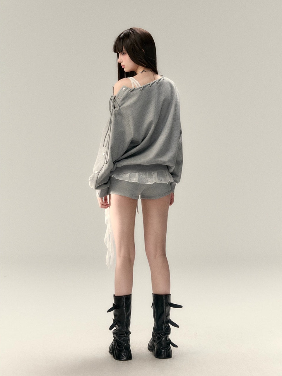 Studded Off-Shoulder Cotton Sweatshirt