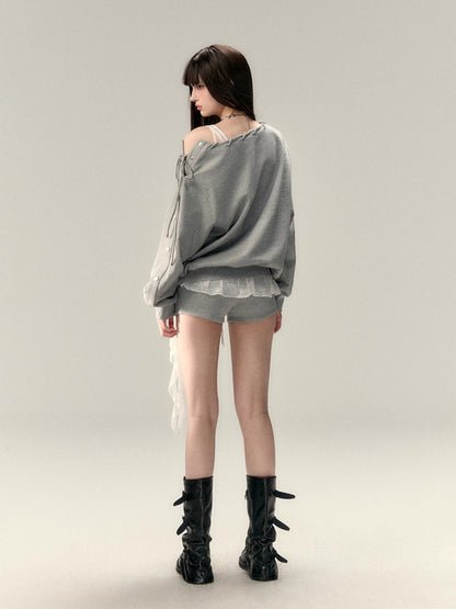 Studded Off-Shoulder Cotton Sweatshirt