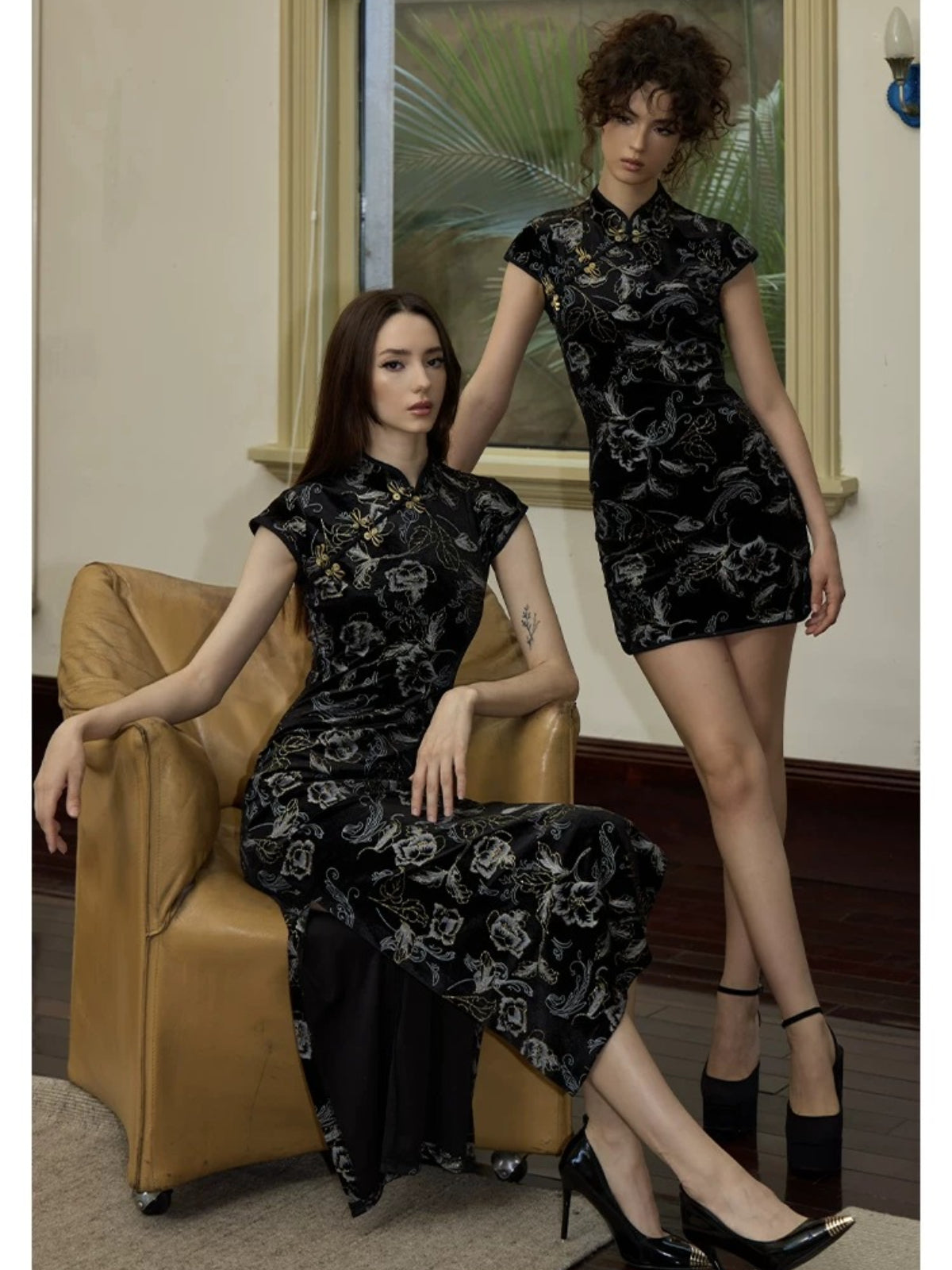 Black Velvet A-Line Qipao Dress