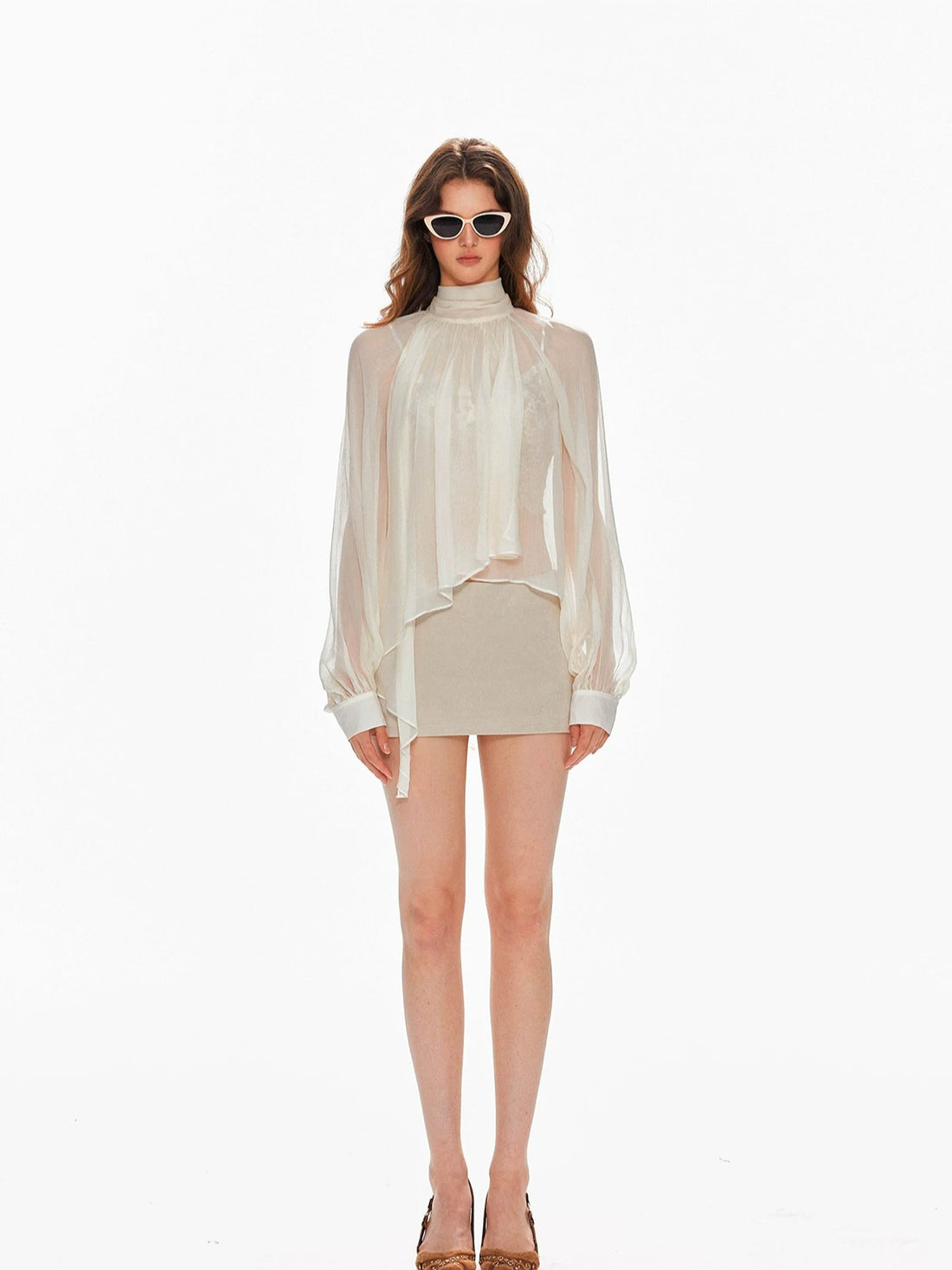 French Stand Collar Tencel Blouse