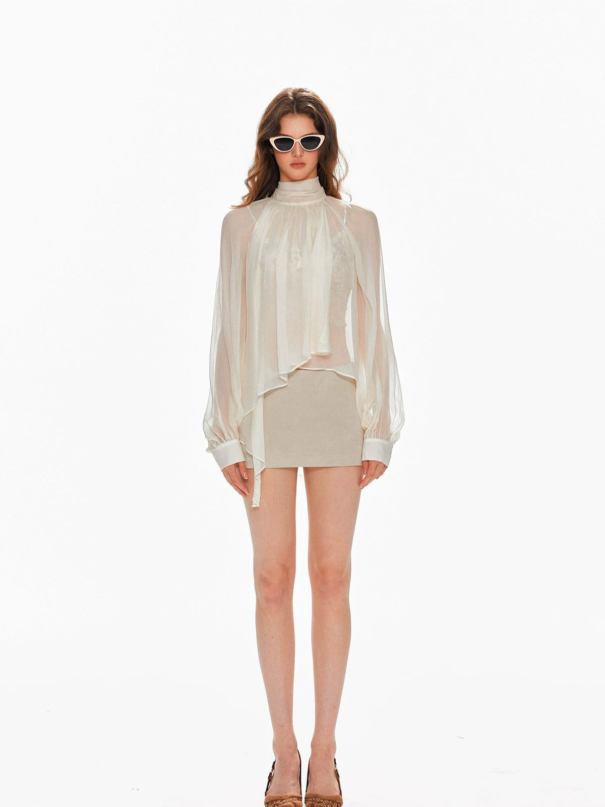 French Stand Collar Tencel Blouse