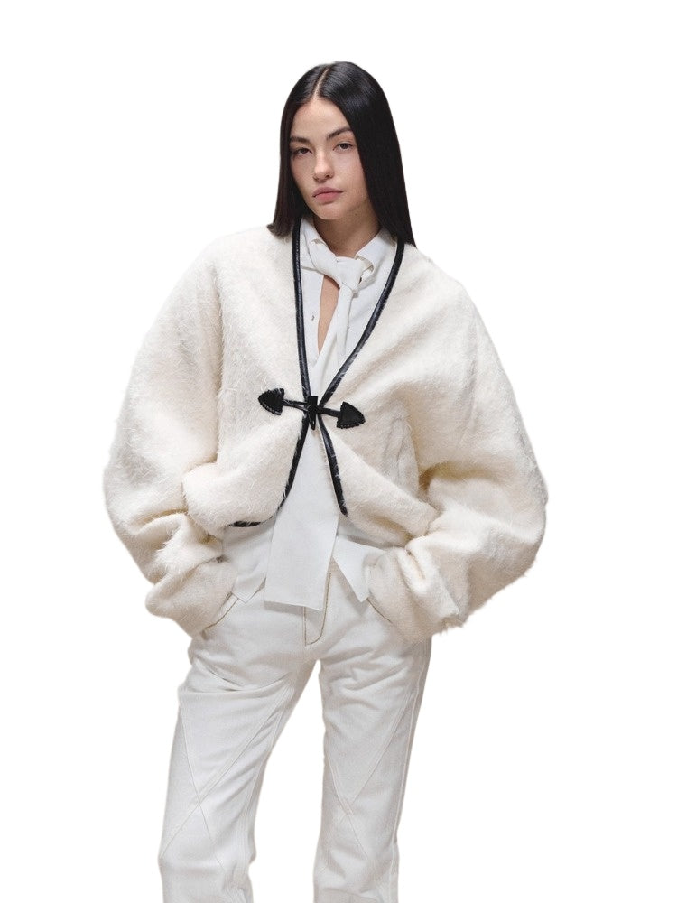 Toggle Trim Diamond-Stitch Wool Coat