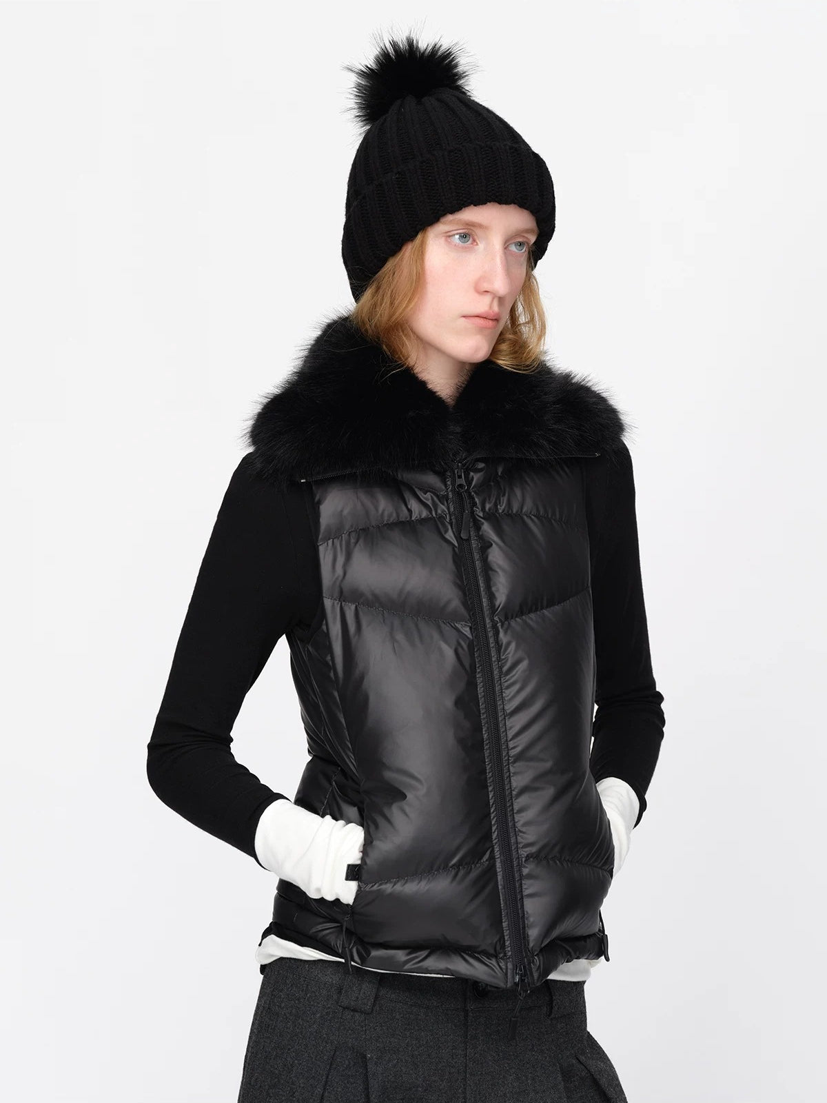 Vintage Fur Collar Down Vest Jacket