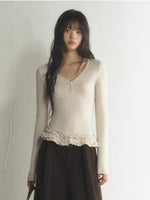 Polka Dot V-Neck Lettuce-Hem Top