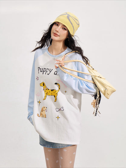 Cartoon Dog Graffiti Long-Sleeve T-shirt