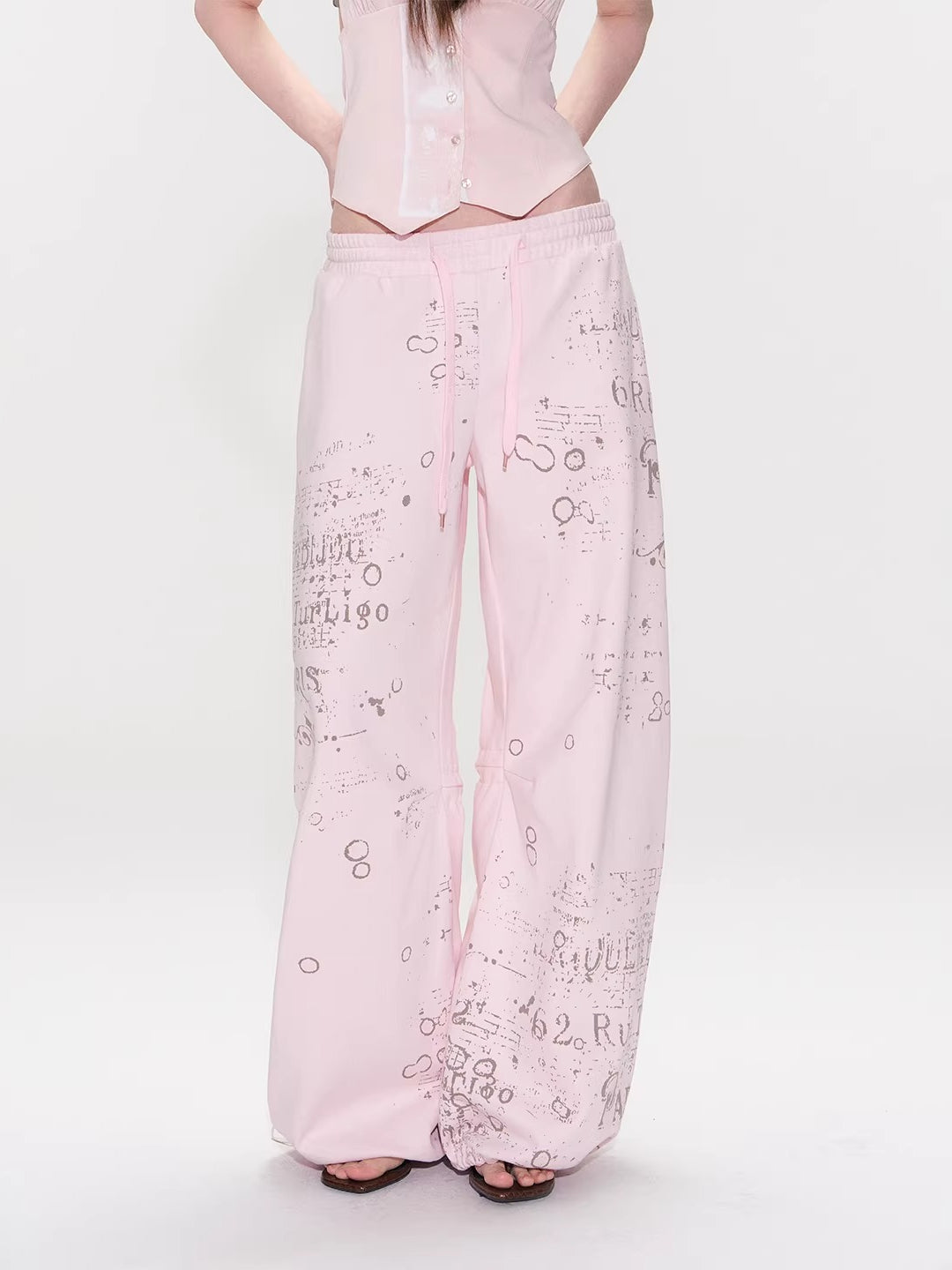 Pink Printed Wide-Leg Pants