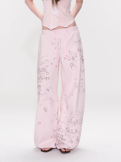Pink Printed Wide-Leg Pants