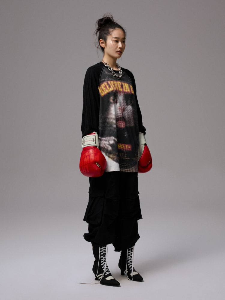 Printed Knitted Raglan-Sleeve T-Shirt