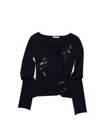 Rhinestone Cutout V-Neck Long Sleeve Top
