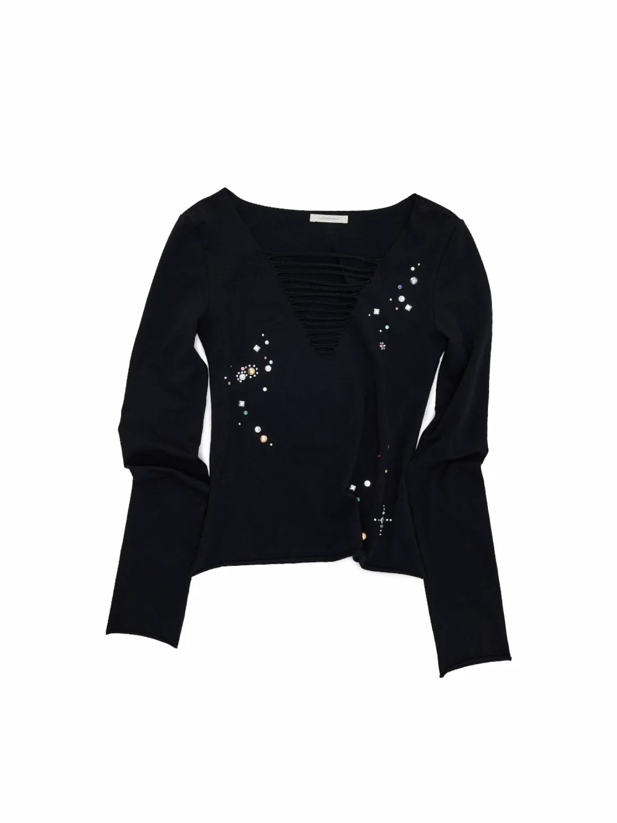 Rhinestone Cutout V-Neck Long Sleeve Top