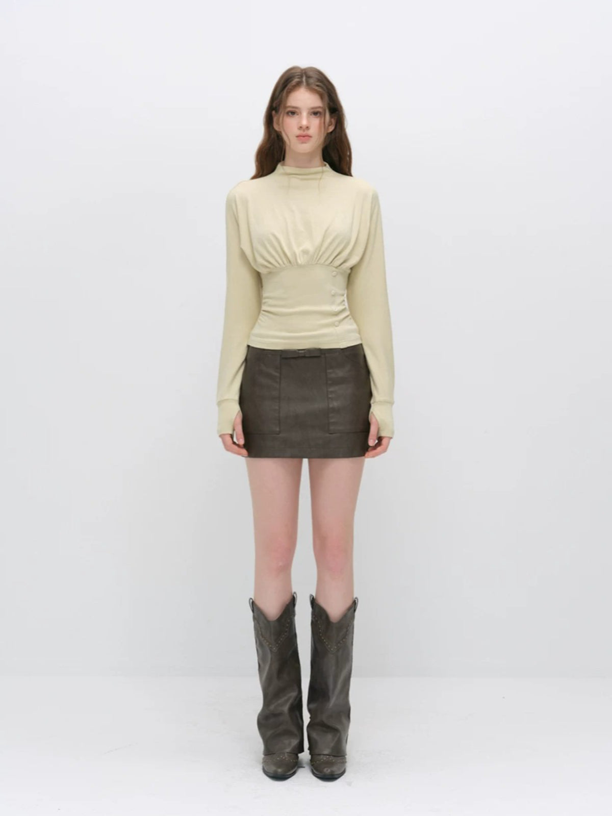 Vintage Bow PU Leather Skirt