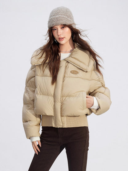 Large Lapel Knit-Panel Down Jacket