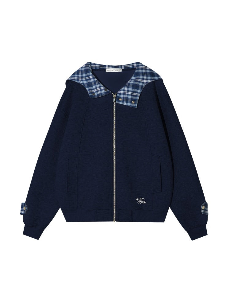 Plaid Patchwork Hoodie Cardigan