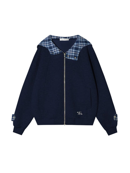 Plaid Patchwork Hoodie Cardigan