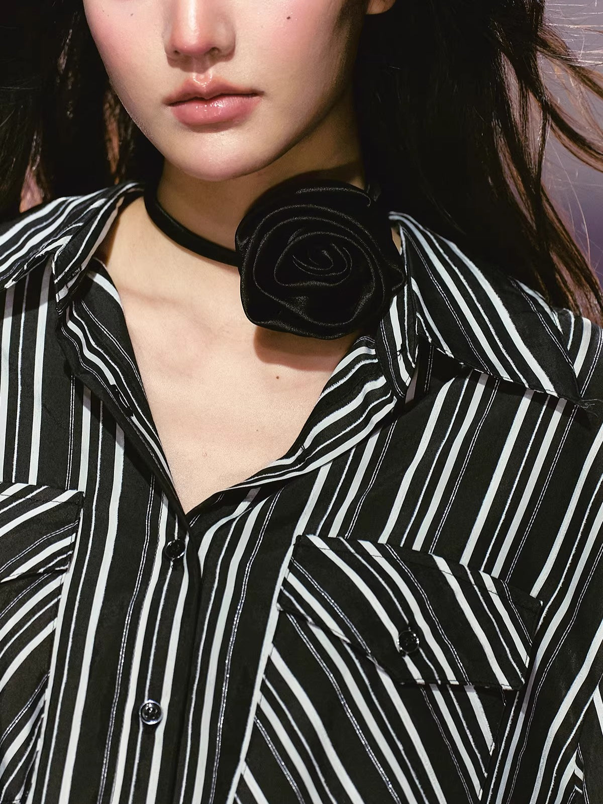 Detachable Floral Striped Shirt Dress