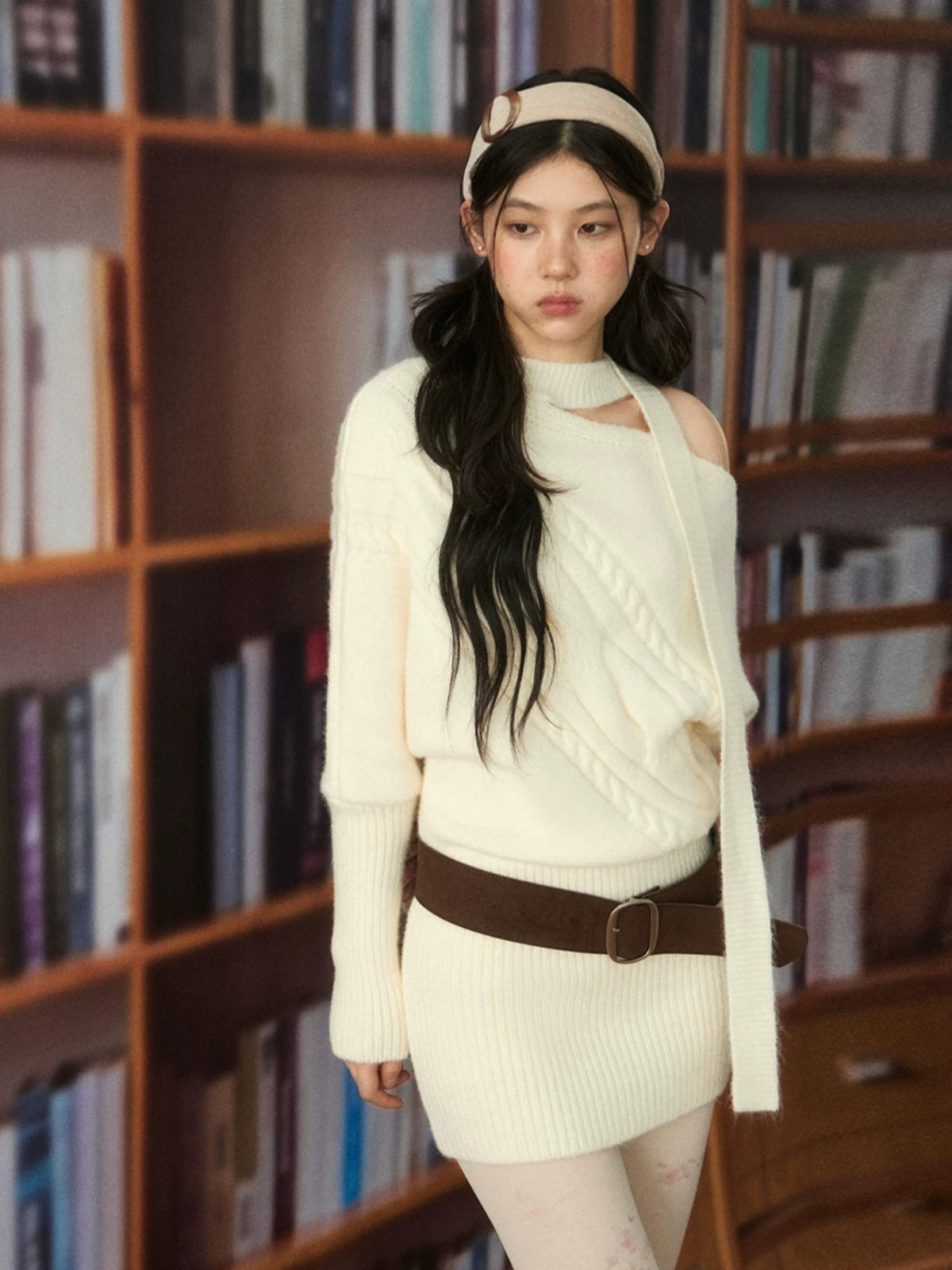 Cable Knit Off-Shoulder Sweater Dress