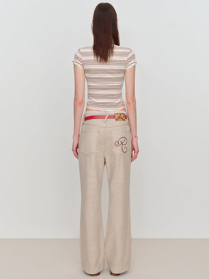 Flared Pants with Back Pocket Logo Embroidery