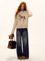Suede Patchwork Cat-Whisker Wide-Leg Jeans