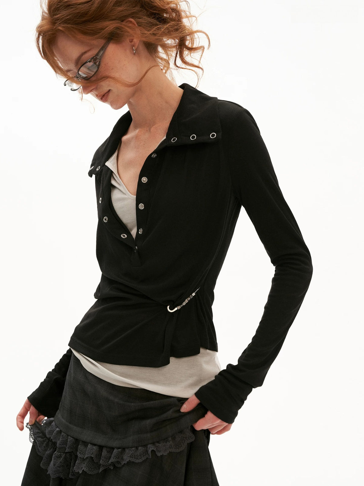 Layered V-Neck Fitted Polo Top