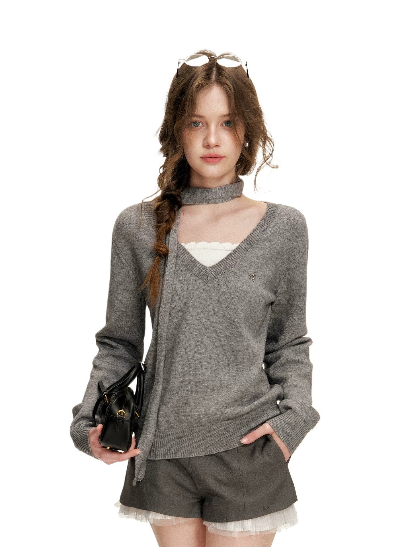 Gray Contrast Sweater &amp; Scarf Set