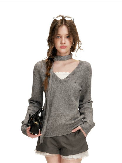 Gray Contrast Sweater &amp; Scarf Set