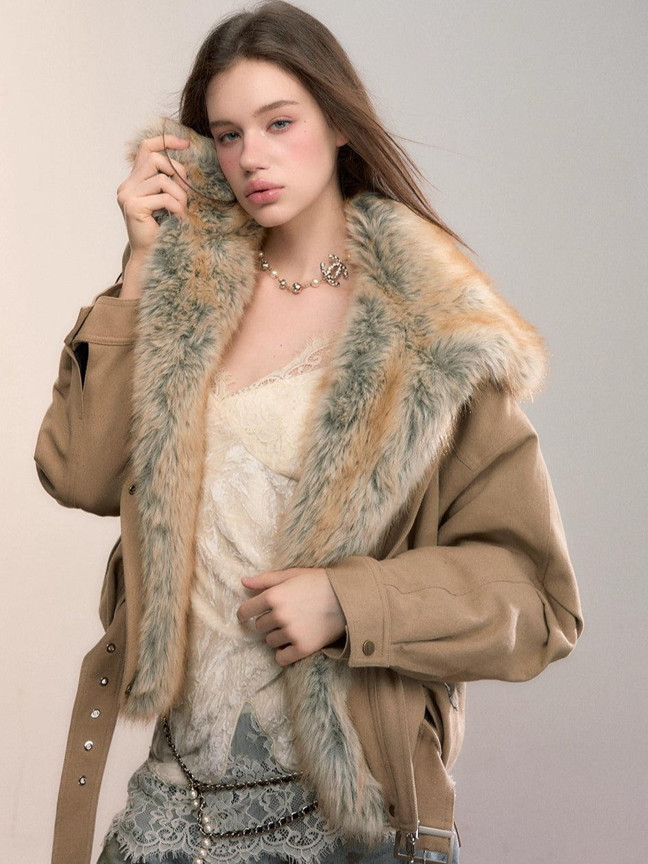 Gradient Faux Fur Cotton Coat