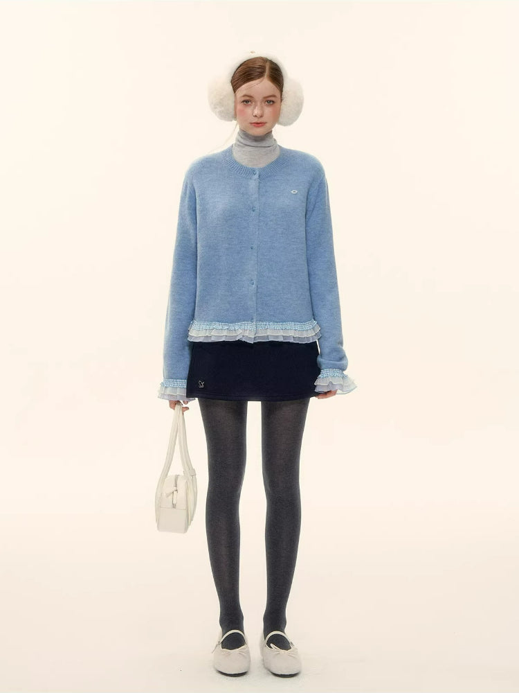 Faux-Layer Wool A-Line Skort