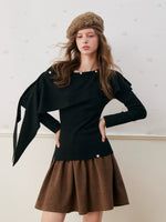 Wool Blend Cape Shoulder Knit Top