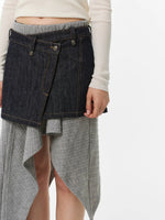 Asymmetric Button Denim Midi Skirt