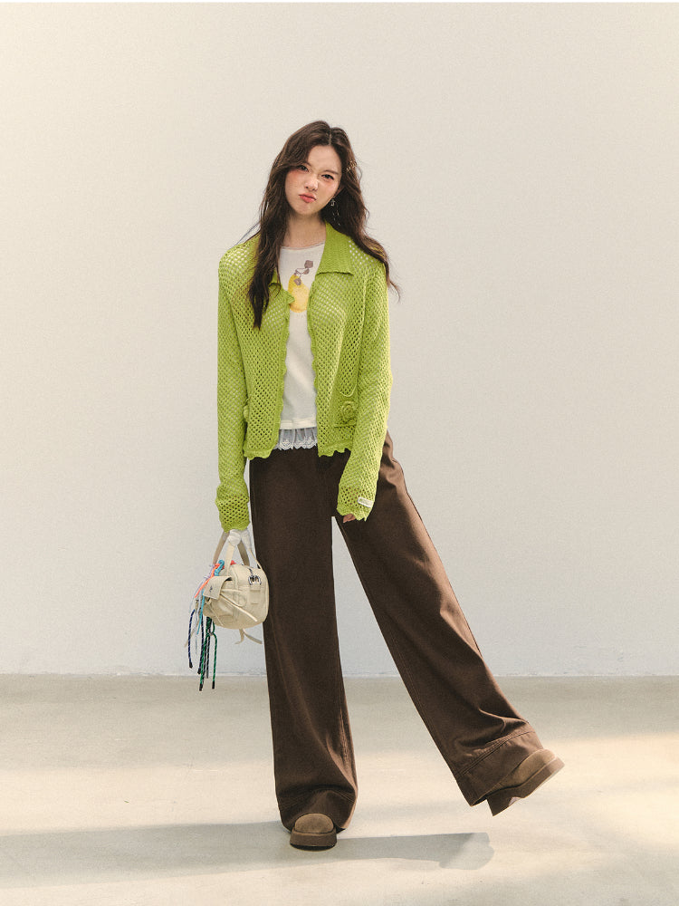 Hollow-out 3D Flower Crochet Lapel Cardigan