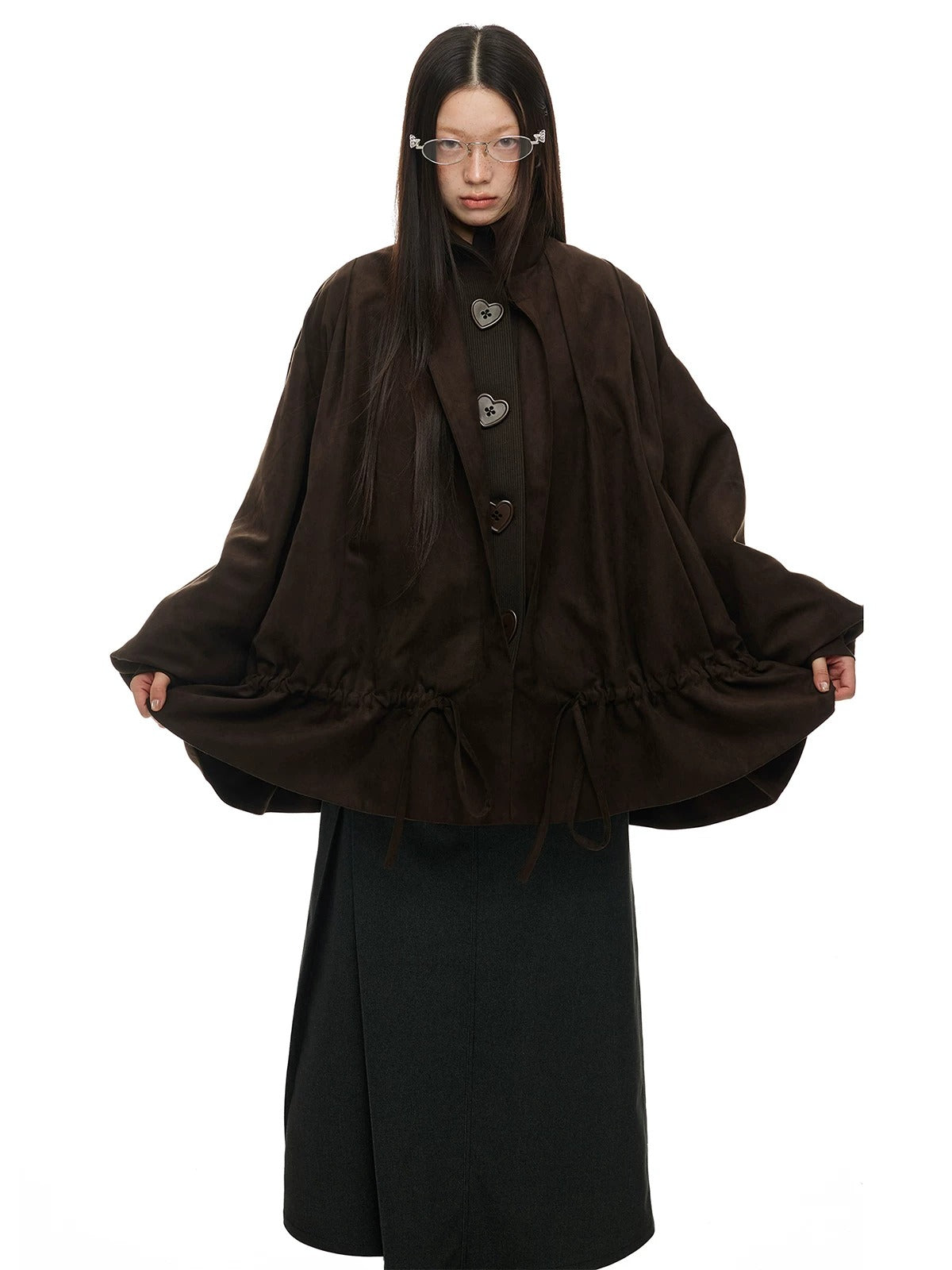 Suede Drawstring Trim Coat