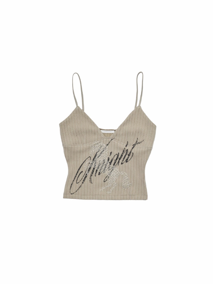 Knight Horse Rhinestone Cable Knit Cami Top