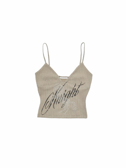 Knight Horse Rhinestone Cable Knit Cami Top