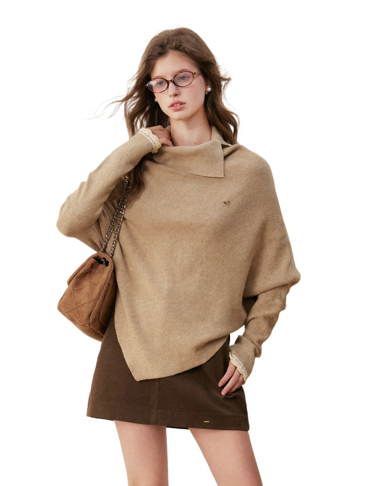 Irregular Fold High Neck Knit Sweater