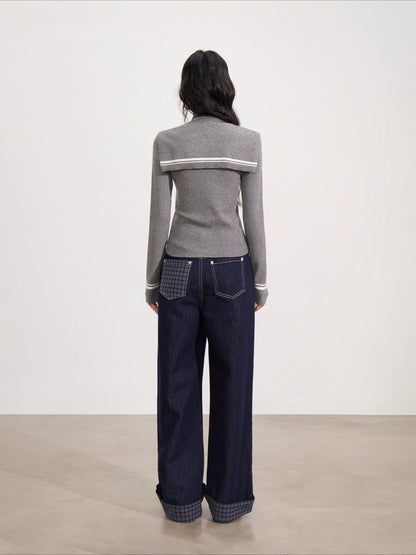 Gray &amp; Blue Shoulder Crewneck  Layer &amp; Cape Set