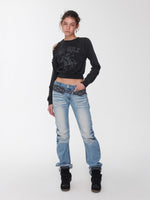Washed Distressed Knight Cat Graphic Sweatshirt