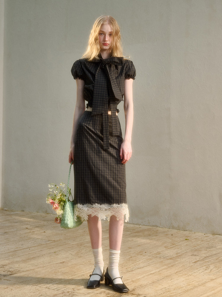 Natural Cotton Bow-Tie Shirt &amp; Skirt Set