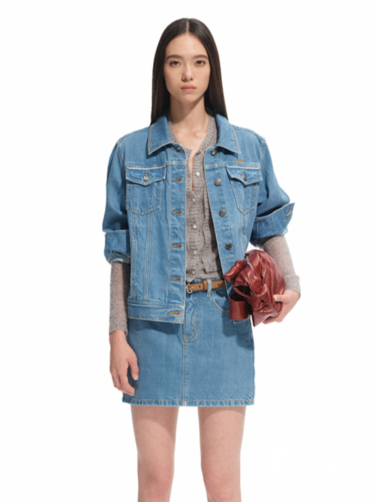Modern Denim Regular-shoulder Structured Short Coat