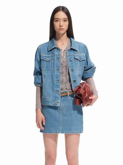 Modern Denim Regular-shoulder Structured Short Coat