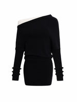Black & Gray Asymmetric Layered Knit Dress