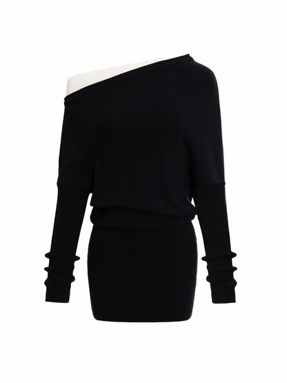 Black &amp; Gray Asymmetric Layered Knit Dress