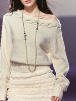 Apricot & Purple Cable Knit Off Shoulder Sweater