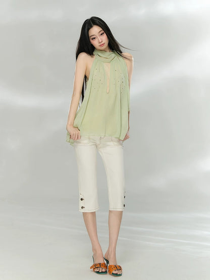 Sheer Rhinestone Chiffon Top