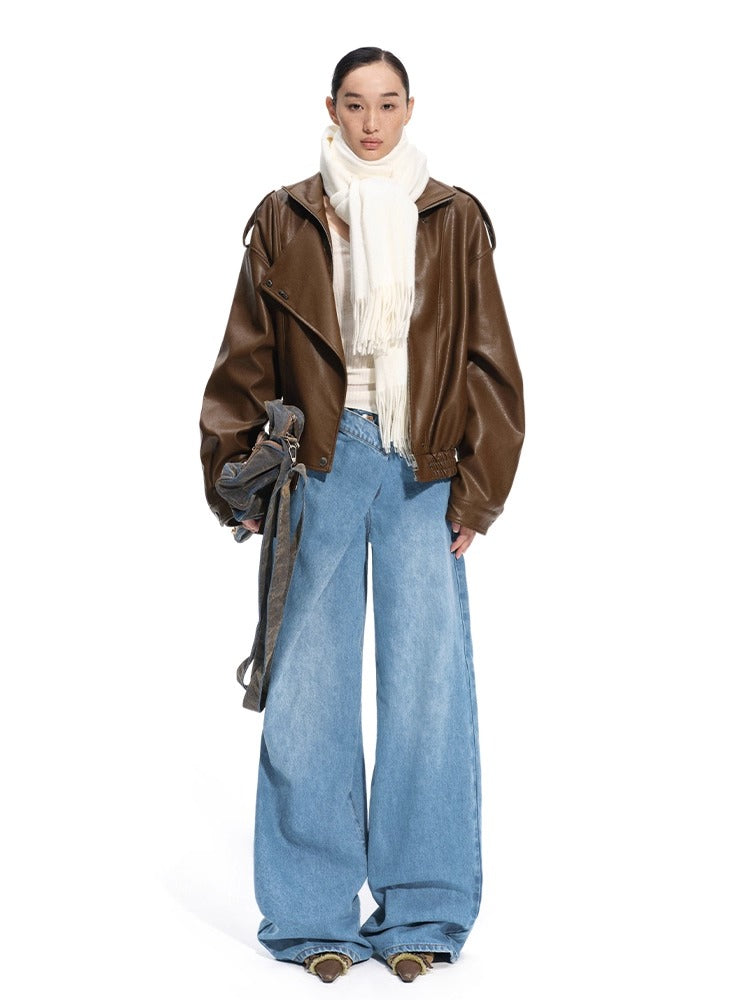 Sailor-Inspired Washed Twill Denim Low-Rise Straight Jeans