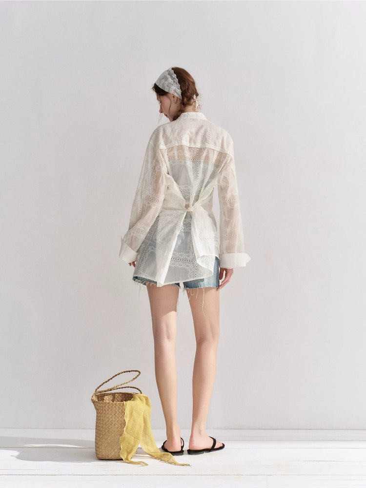 Embroidered Eyelet Cover-Up Shirt
