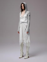 Satin Letter Print Spliced Lace Slip Midi Dress