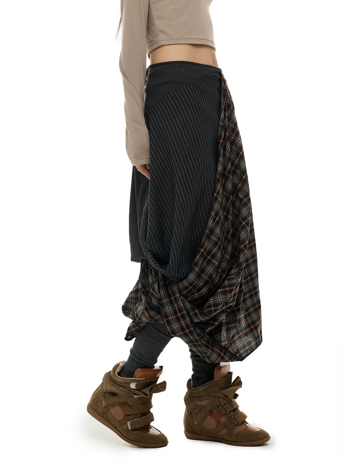 Irregular Plaid A-Line Midi Skirt